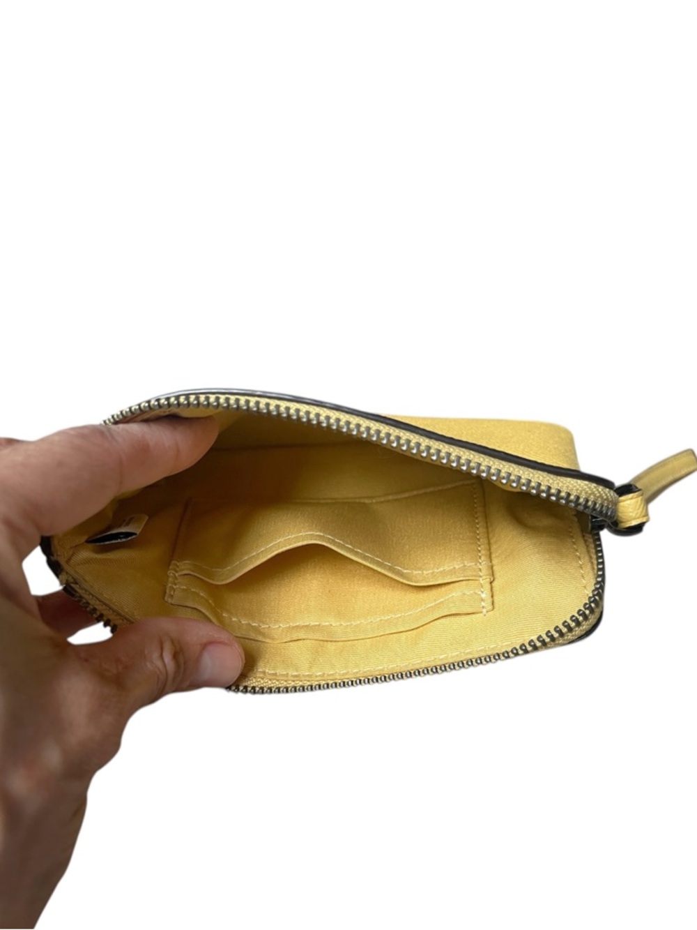 COACH Small Yellow Crossgrain Leather Corner Zip Wristlet Pouch Wallet Purse - Picture 13 of 13